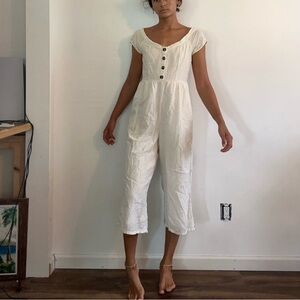American Eagle Outfitters Off-White Button-Front Jumpsuit